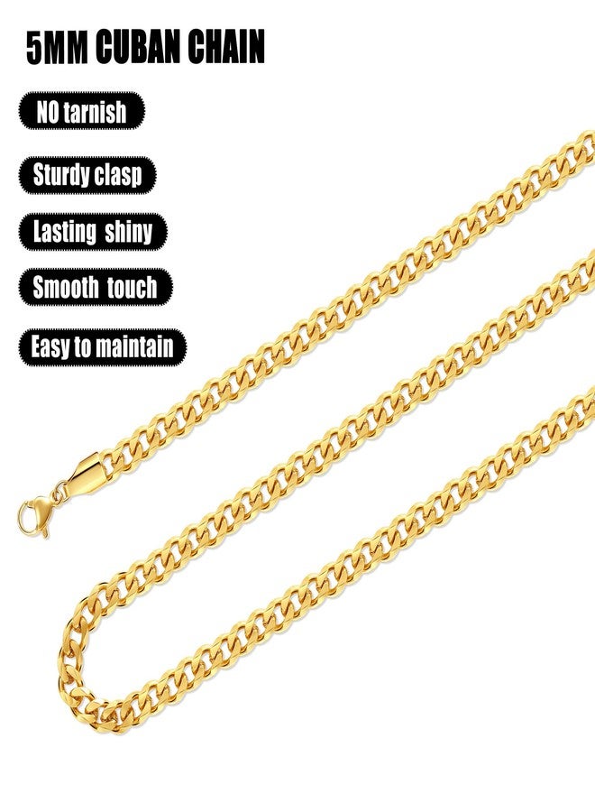 Fiusem 14k Gold Plated Cuban Link Chain for Men, 5mm Mens Chain Necklaces, Stainless Steel Chain Necklaces for Men Women, 20 inch - Image 5